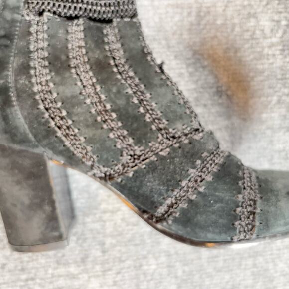 Silent D Black Suede Leather Knit Ankle Boots 37 Heeled Booties Block Heel Zip - Picture 10 of 16